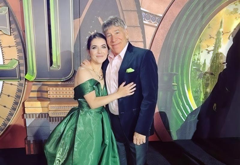 Caitlin Gallogly with Stephen Schwartz, Wicked composer, at Wicked movie premier