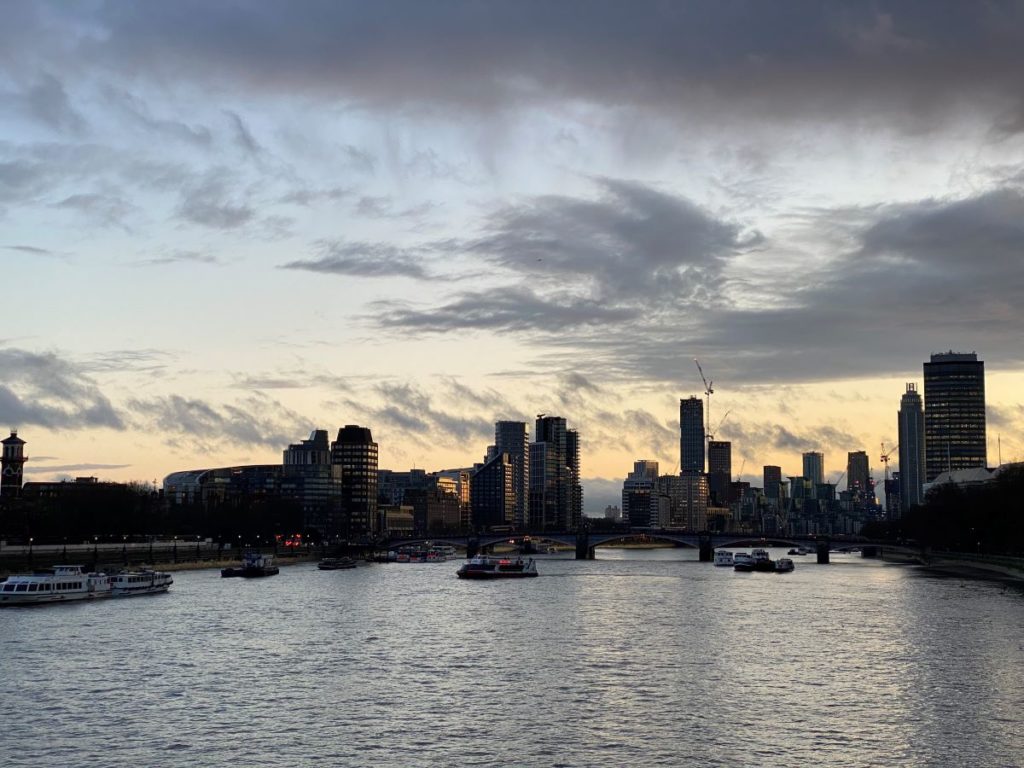 London skyline during sunset