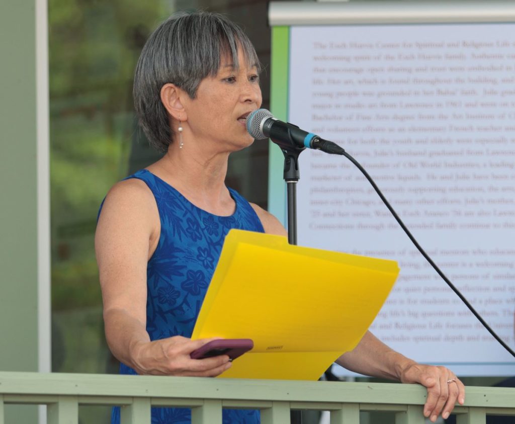 Linda Morgan-Clement giving a speech during rededication ceremony