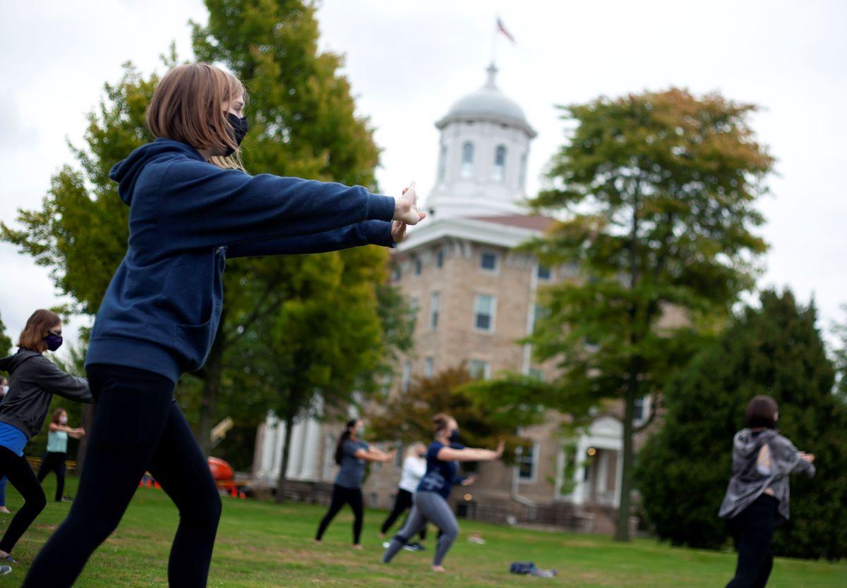 students doing Tai Chi in Main Hall Green 