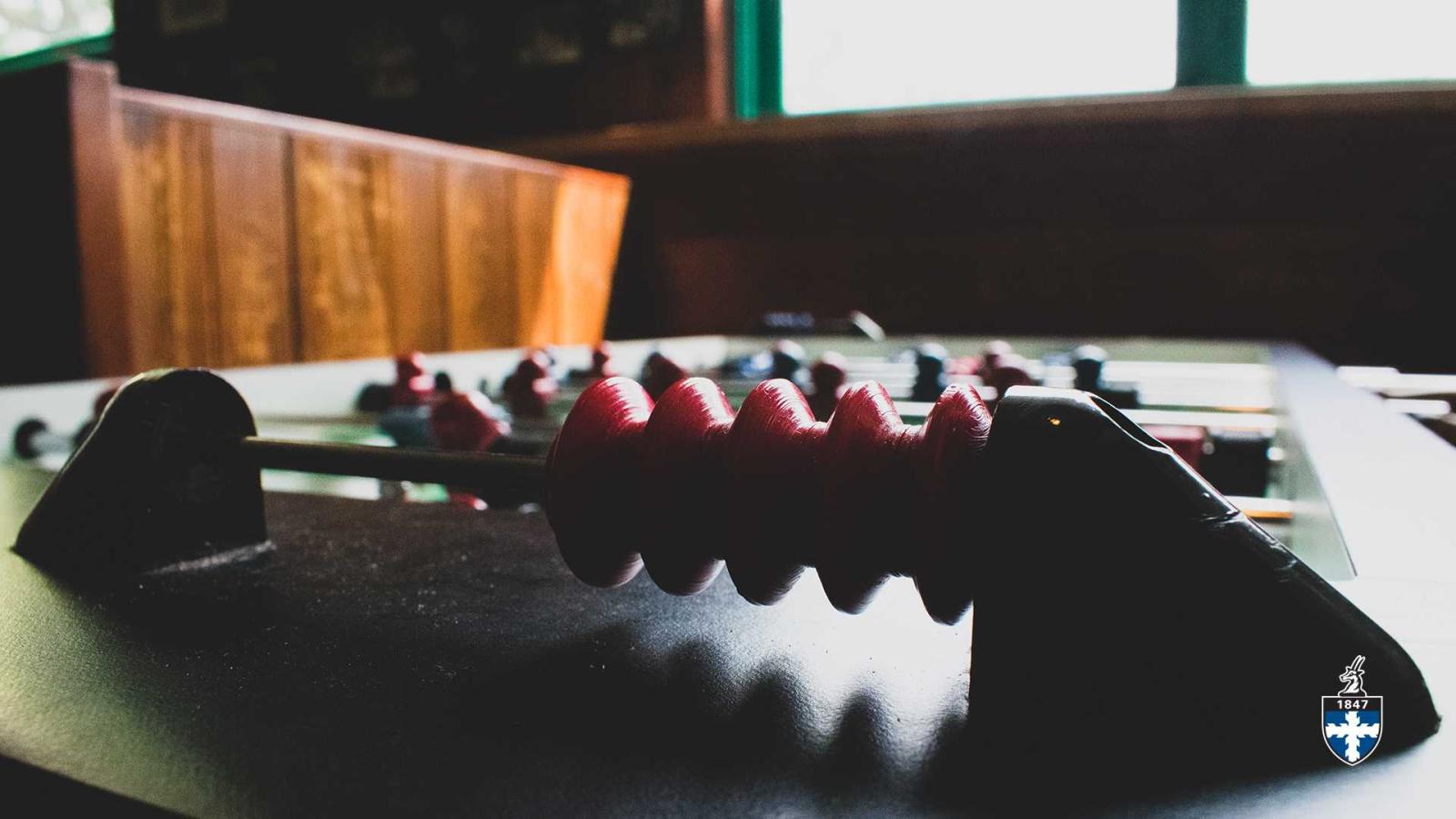 Close up of foosball table.