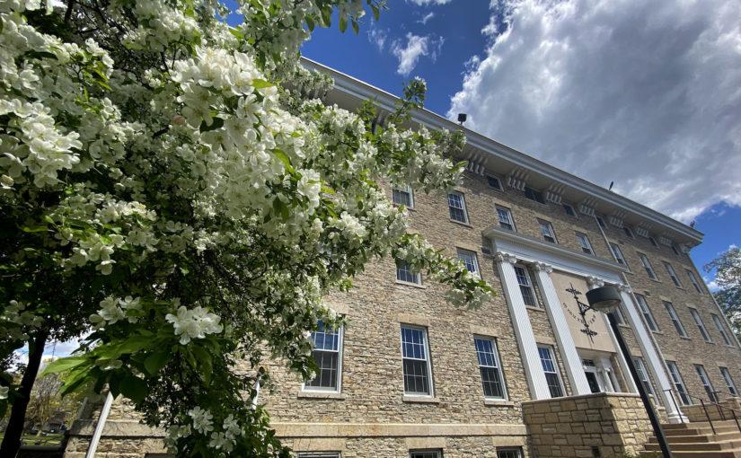 Outside Main Hall in spring