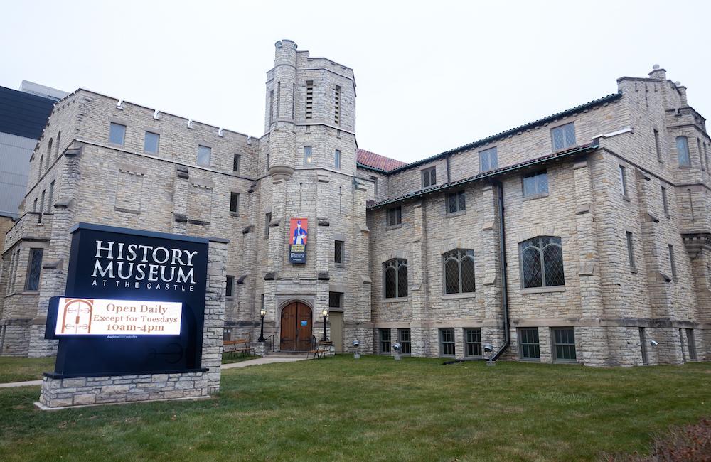 Outside of the History Museum at the Castle, at the corner of College Avenue and Drew Street.