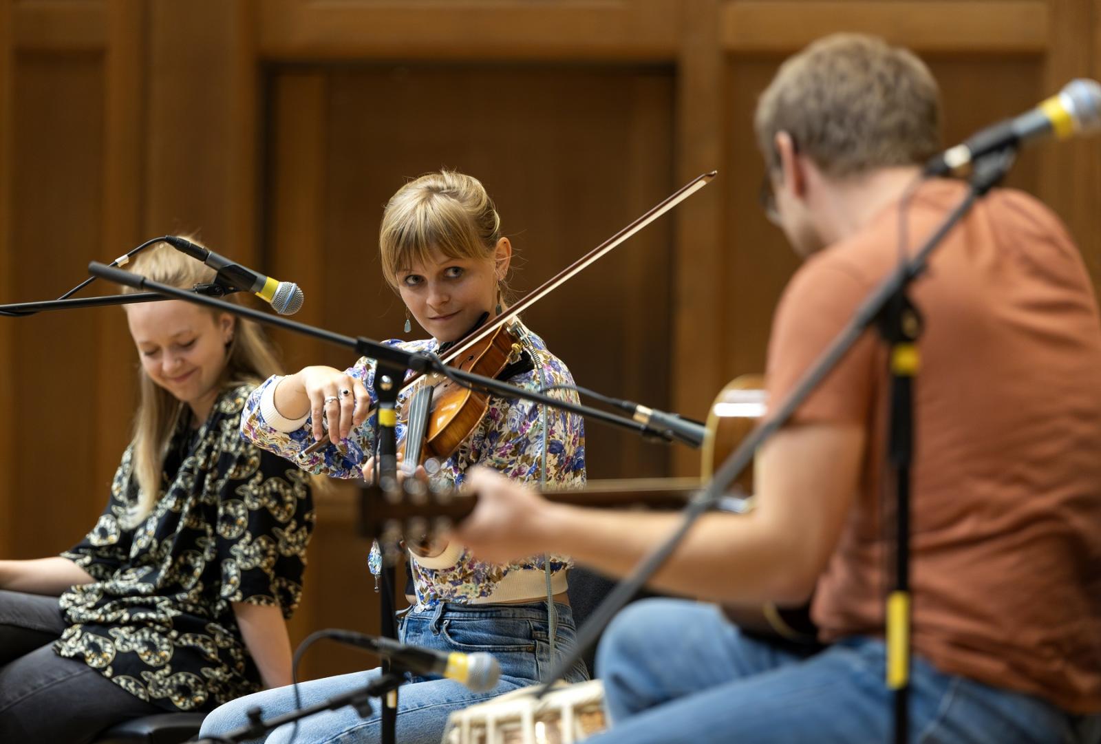Live music is performed during Mile of Music in Memorial Chapel.