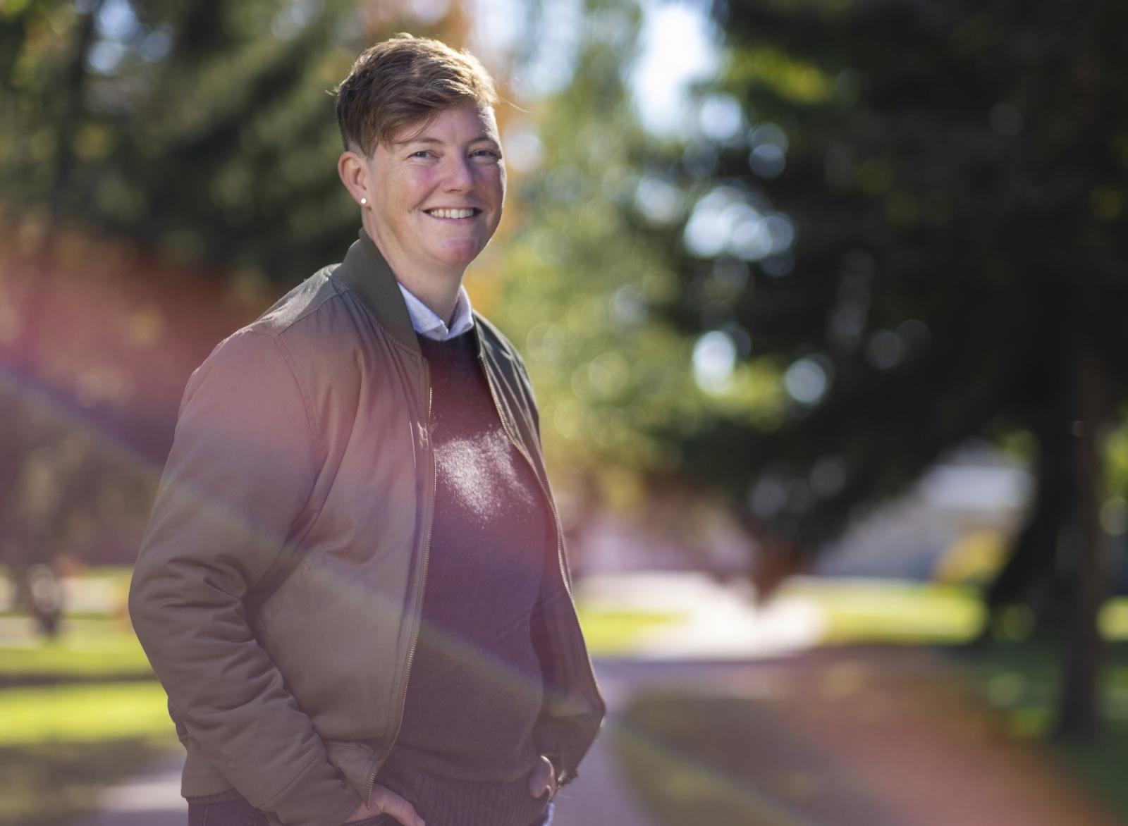 Constance Kassor poses for a photo on Main Hall Green.