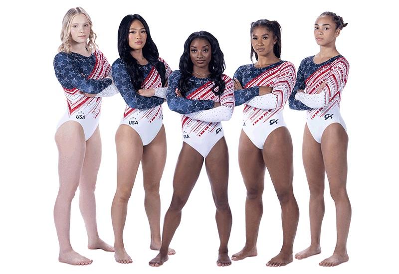 Team USA gymnasts model the newly unveiled leotards for the Summer Olympics, which were designed by Johnathan Vanko-Tomaszewski ’13, a Lawrence Studio Art Major. 