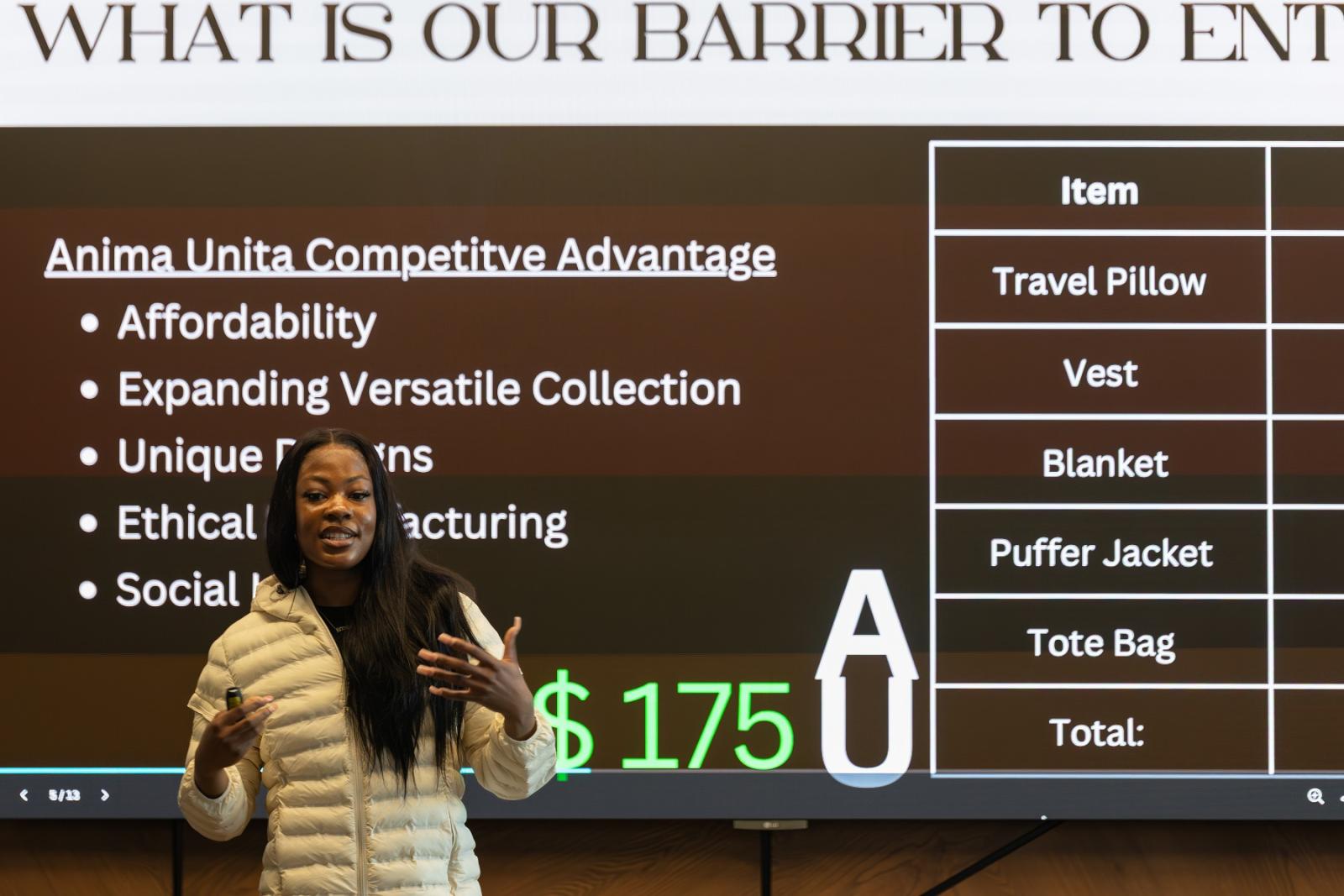 Faith Onukaogu makes her pitch during LaunchLU.