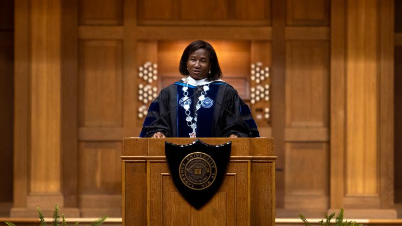 Lawrence University President Laurie Carter gives her first Matriculation Convocation in Memorial Chapel