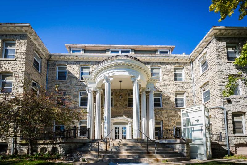 Outside main entrance to Brokaw Hall.