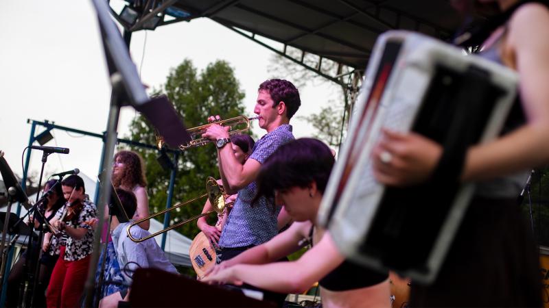 Band performs during LUaroo on Main Hall Green.