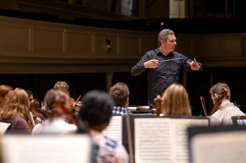 Mark Dupere leads the Lawrence Symphony Orchestra through a rehearsal in advance of Kaleidoscope.