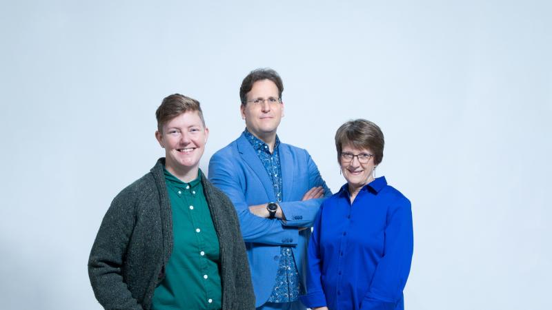 Constance Kassor, Adam Galambos and Beth De Stasio pose for a portrait.