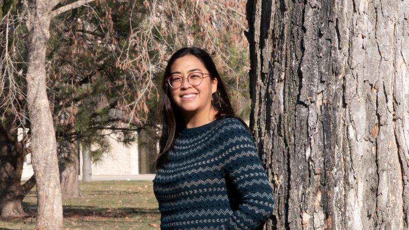 Sarah Gamalinda poses for a photo on Main Hall Green.
