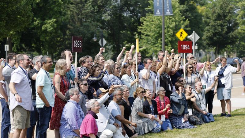The annual Parade of Classes precedes the Reunion Convocation at Memorial Chapel.