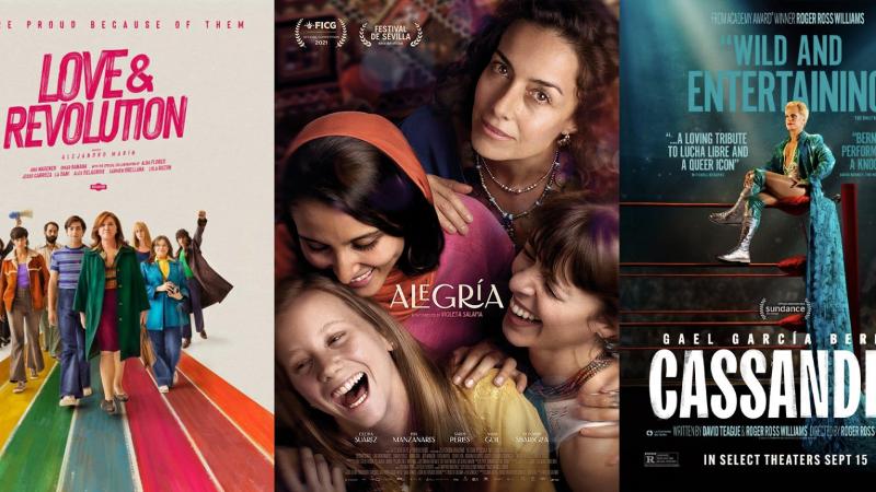 Three posters of movies being shown at the film festival.