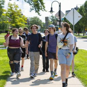 LSMI students walking to downtown Appleton to explore the area